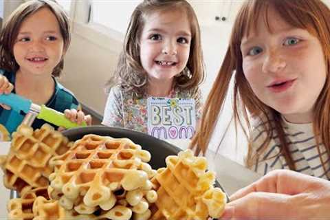 MAKiNG WAFFLES for MOM!!  Backyard Games and pirate island fun with Family! Best Mother''s day Ever